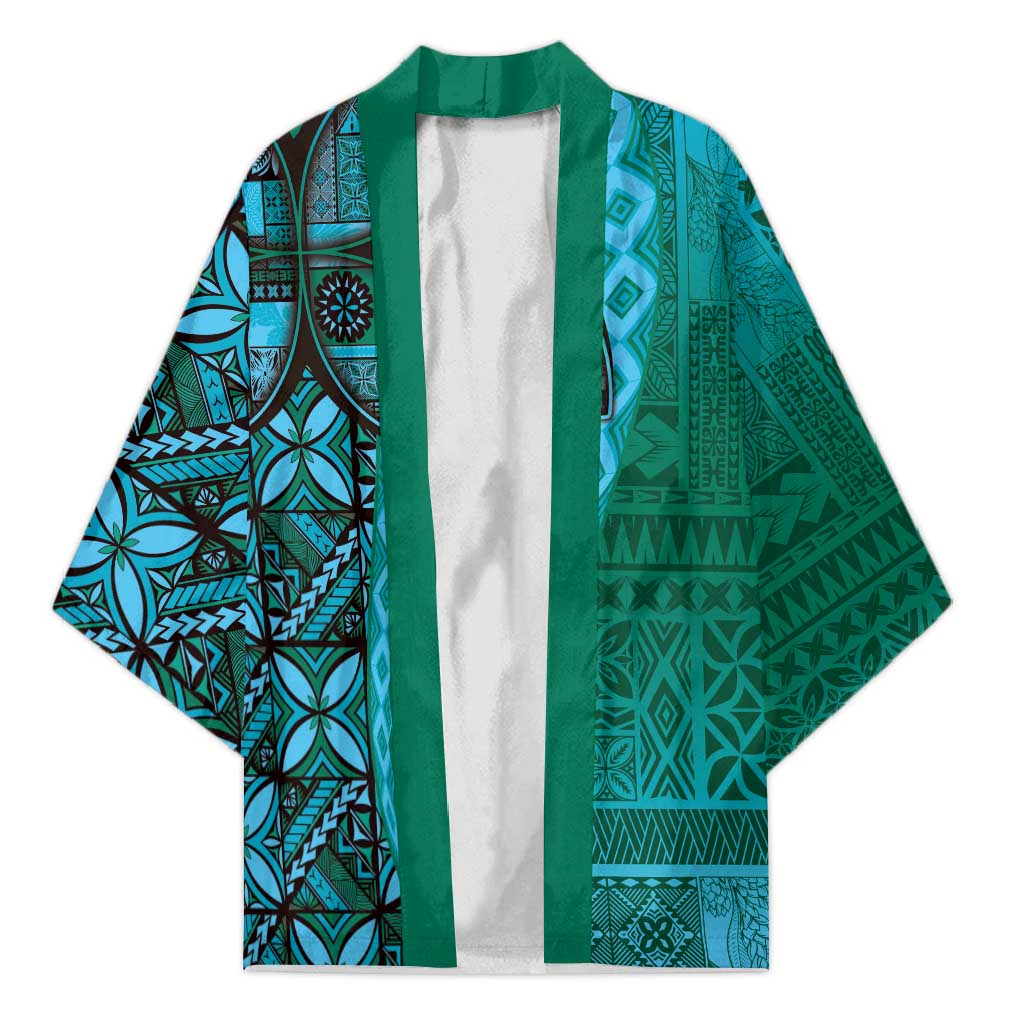 Samoan Pacific Tribal Flower Geometric Art Tattoos Kimono Siapo Pattern Turquoise Tide - Polynesian Pride