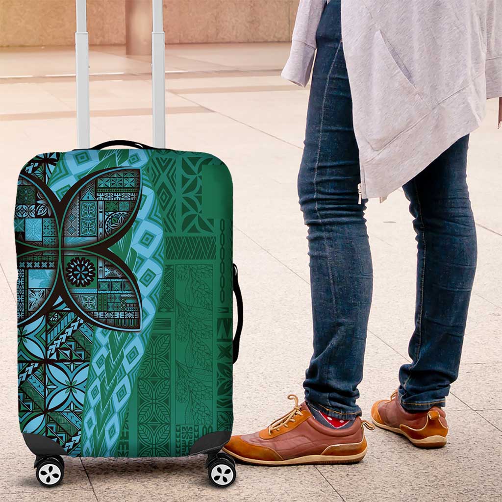 Samoan Pacific Tribal Flower Geometric Art Tattoos Luggage Cover Siapo Pattern Turquoise Tide - Polynesian Pride