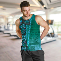 Samoan Pacific Tribal Flower Geometric Art Tattoos Men Tank Top Siapo Pattern Turquoise Tide - Polynesian Pride