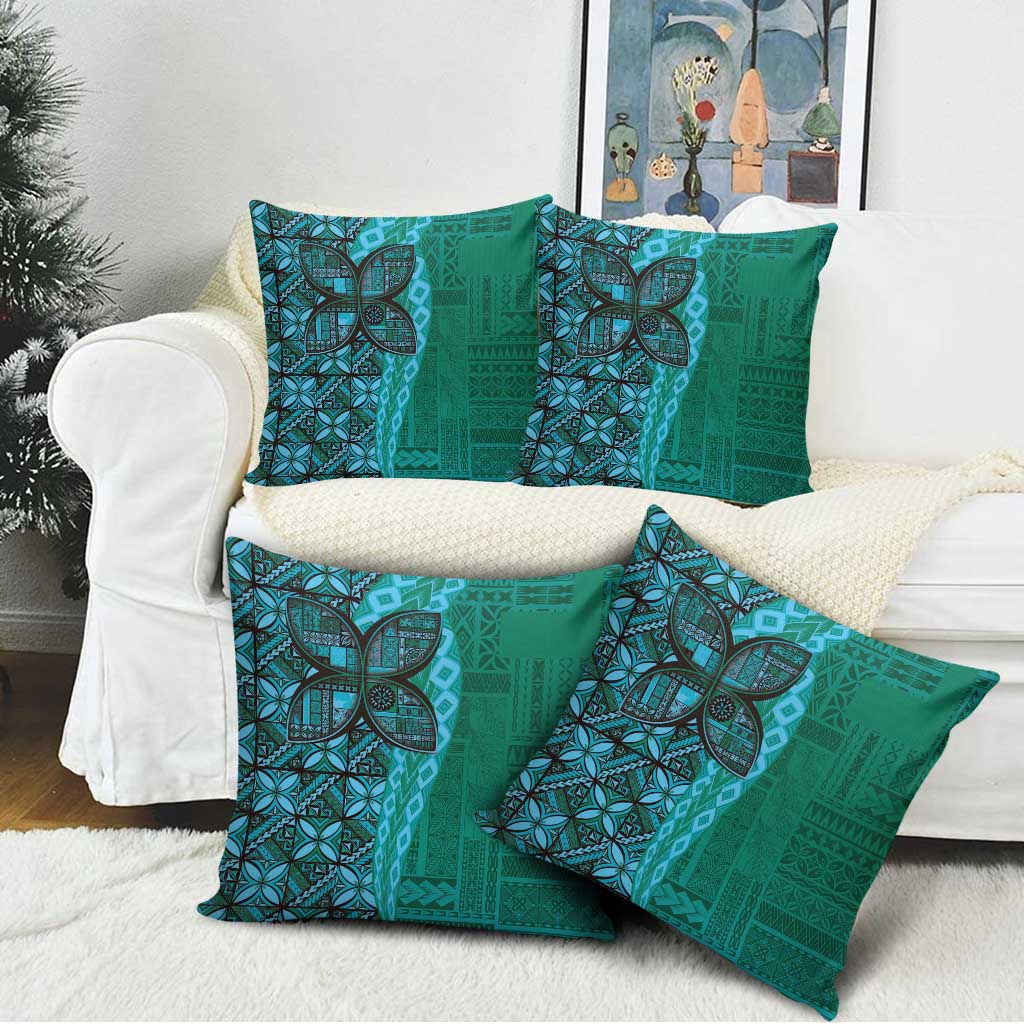 Samoan Pacific Tribal Flower Geometric Art Tattoos Pillow Cover Siapo Pattern Turquoise Tide - Polynesian Pride