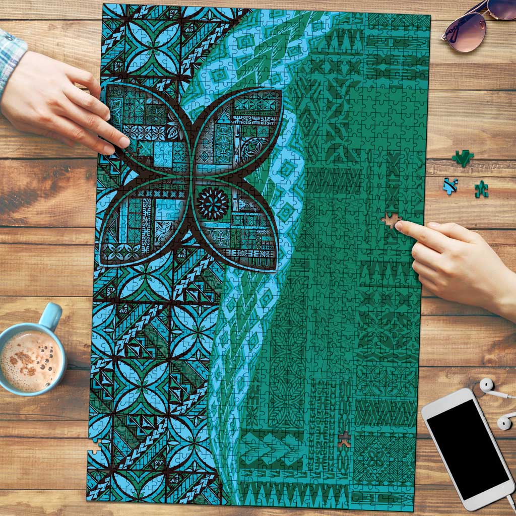 Samoan Pacific Tribal Flower Geometric Art Tattoos Puzzle Siapo Pattern Turquoise Tide LT03 Turquoise - Polynesian Pride