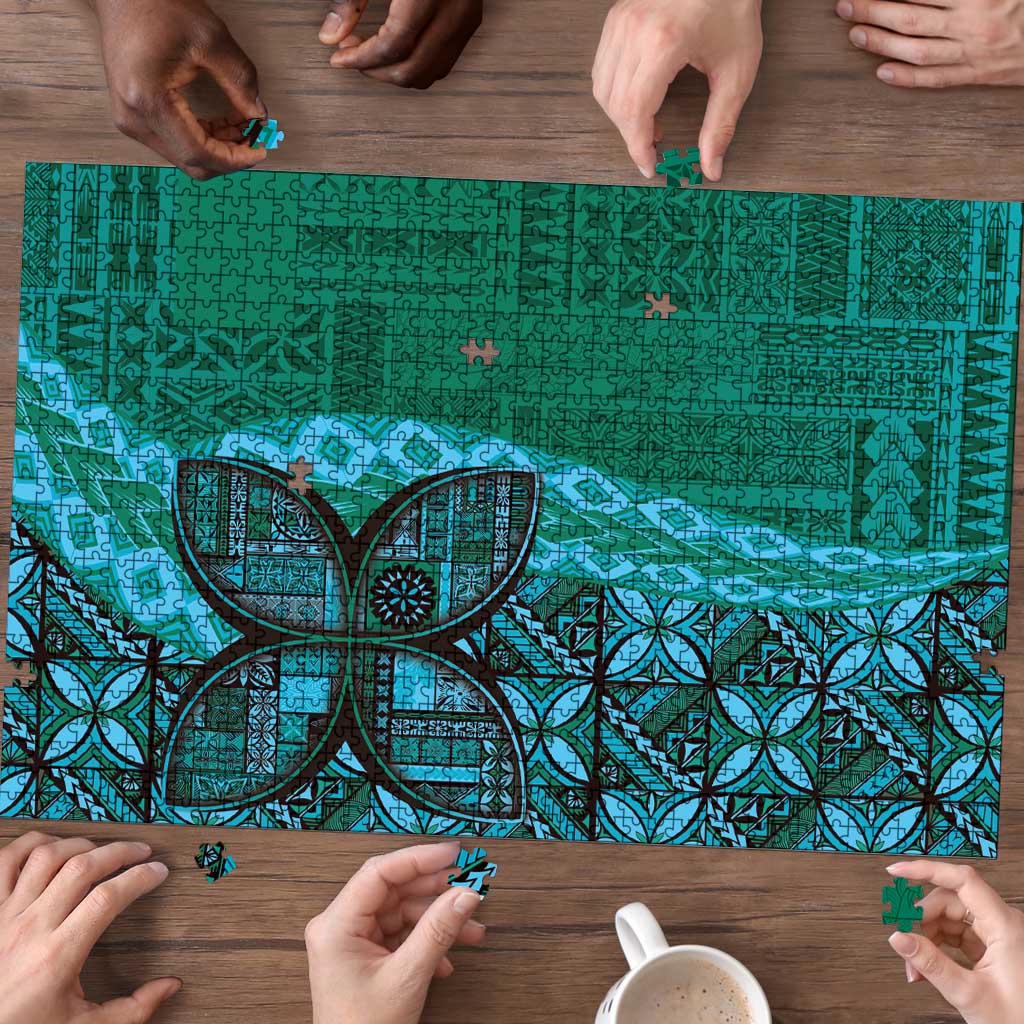 Samoan Pacific Tribal Flower Geometric Art Tattoos Puzzle Siapo Pattern Turquoise Tide LT03 - Polynesian Pride