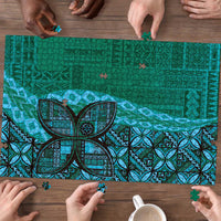 Samoan Pacific Tribal Flower Geometric Art Tattoos Puzzle Siapo Pattern Turquoise Tide LT03 - Polynesian Pride