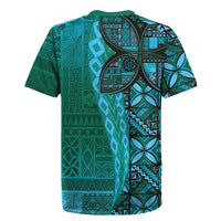 Samoan Pacific Tribal Flower Geometric Art Tattoos Rugby Jersey Siapo Pattern Turquoise Tide LT03 - Polynesian Pride