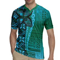 Samoan Pacific Tribal Flower Geometric Art Tattoos Rugby Jersey Siapo Pattern Turquoise Tide LT03 - Polynesian Pride