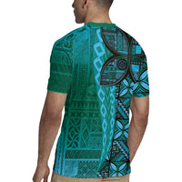 Samoan Pacific Tribal Flower Geometric Art Tattoos Rugby Jersey Siapo Pattern Turquoise Tide LT03 - Polynesian Pride