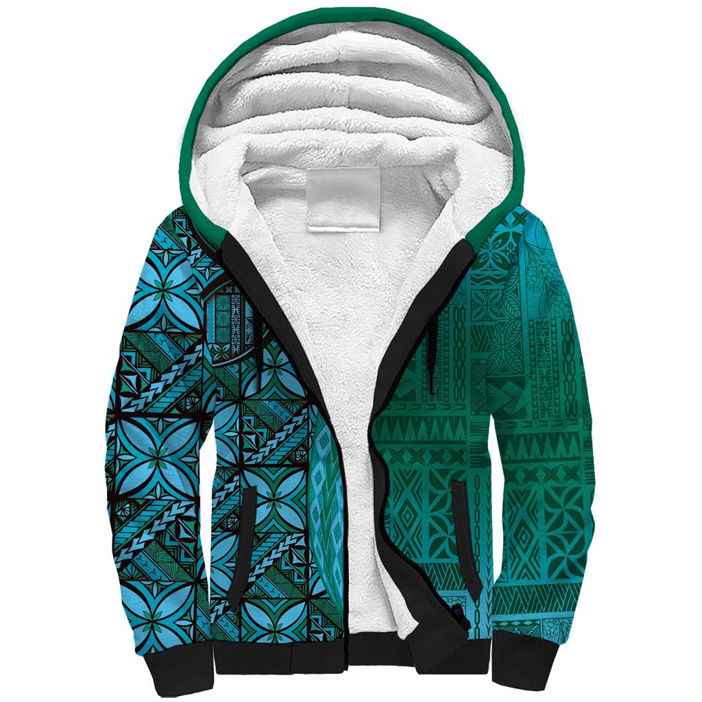 Samoan Pacific Tribal Flower Geometric Art Tattoos Sherpa Hoodie Siapo Pattern Turquoise Tide LT03 Unisex Turquoise - Polynesian Pride