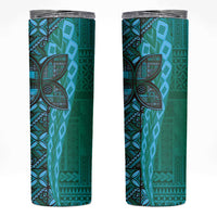 Samoan Pacific Tribal Flower Geometric Art Tattoos Skinny Tumbler Siapo Pattern Turquoise Tide - Polynesian Pride