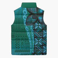 Samoan Pacific Tribal Flower Geometric Art Tattoos Sleeveless Puffer Jacket Siapo Pattern Turquoise Tide LT03 - Polynesian Pride