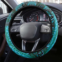 Samoan Pacific Tribal Flower Geometric Art Tattoos Steering Wheel Cover Siapo Pattern Turquoise Tide LT03 - Polynesian Pride