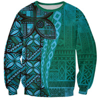 Samoan Pacific Tribal Flower Geometric Art Tattoos Sweatshirt Siapo Pattern Turquoise Tide LT03 Unisex Turquoise - Polynesian Pride