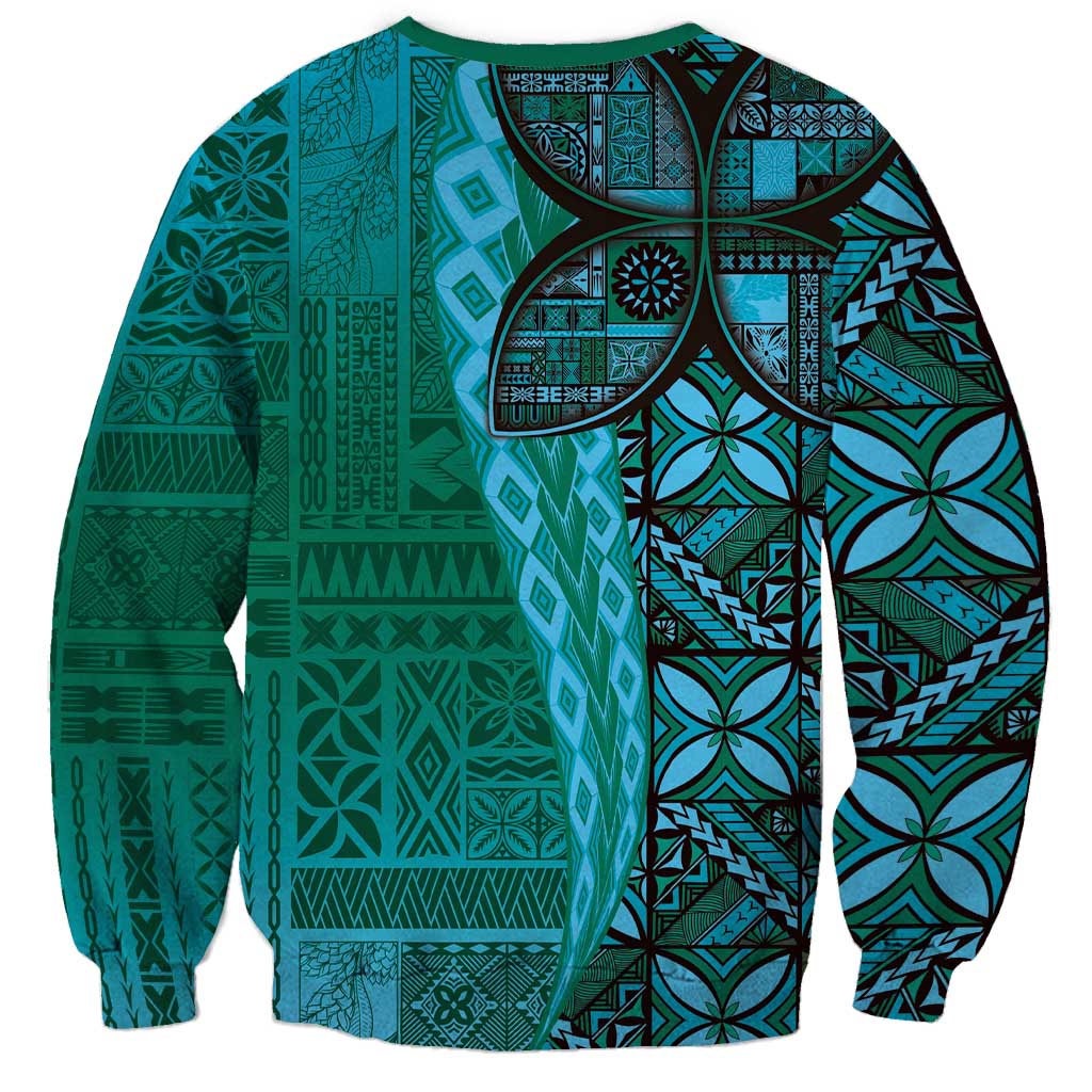 Samoan Pacific Tribal Flower Geometric Art Tattoos Sweatshirt Siapo Pattern Turquoise Tide LT03 - Polynesian Pride