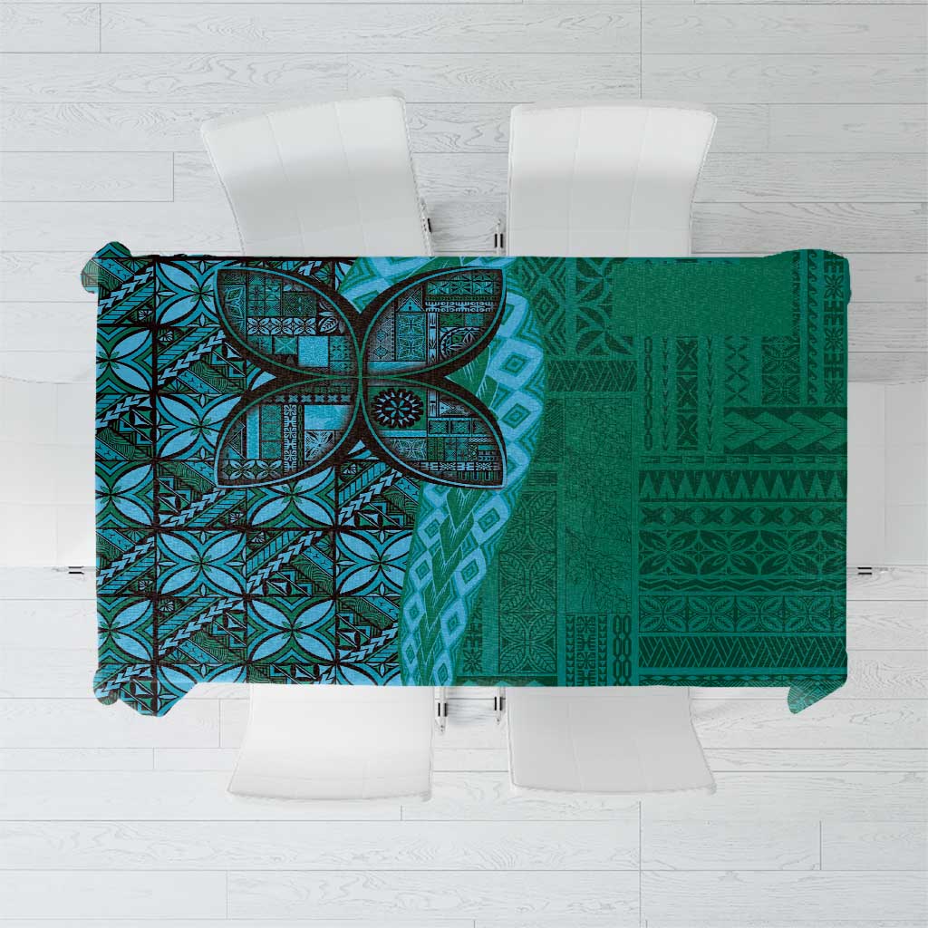 Samoan Pacific Tribal Flower Geometric Art Tattoos Tablecloth Siapo Pattern Turquoise Tide LT03 Turquoise - Polynesian Pride