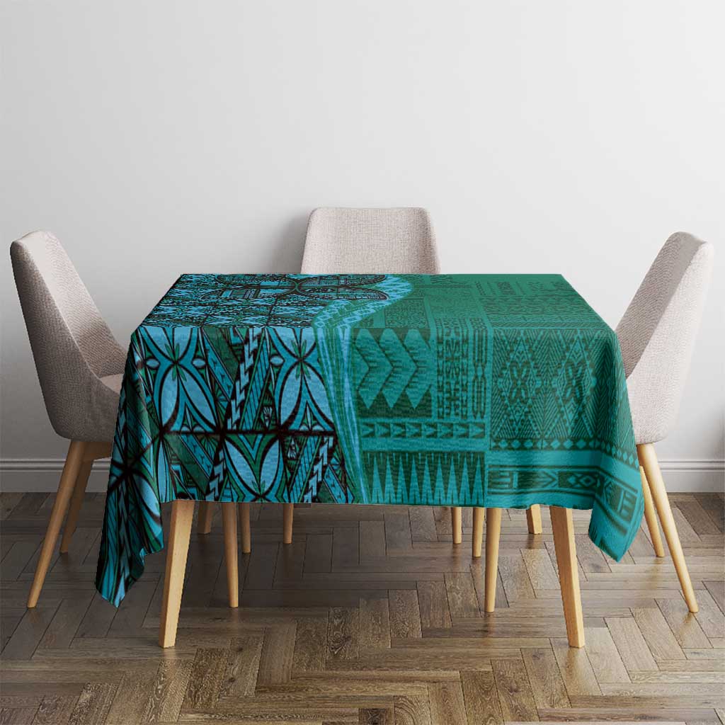 Samoan Pacific Tribal Flower Geometric Art Tattoos Tablecloth Siapo Pattern Turquoise Tide LT03 - Polynesian Pride