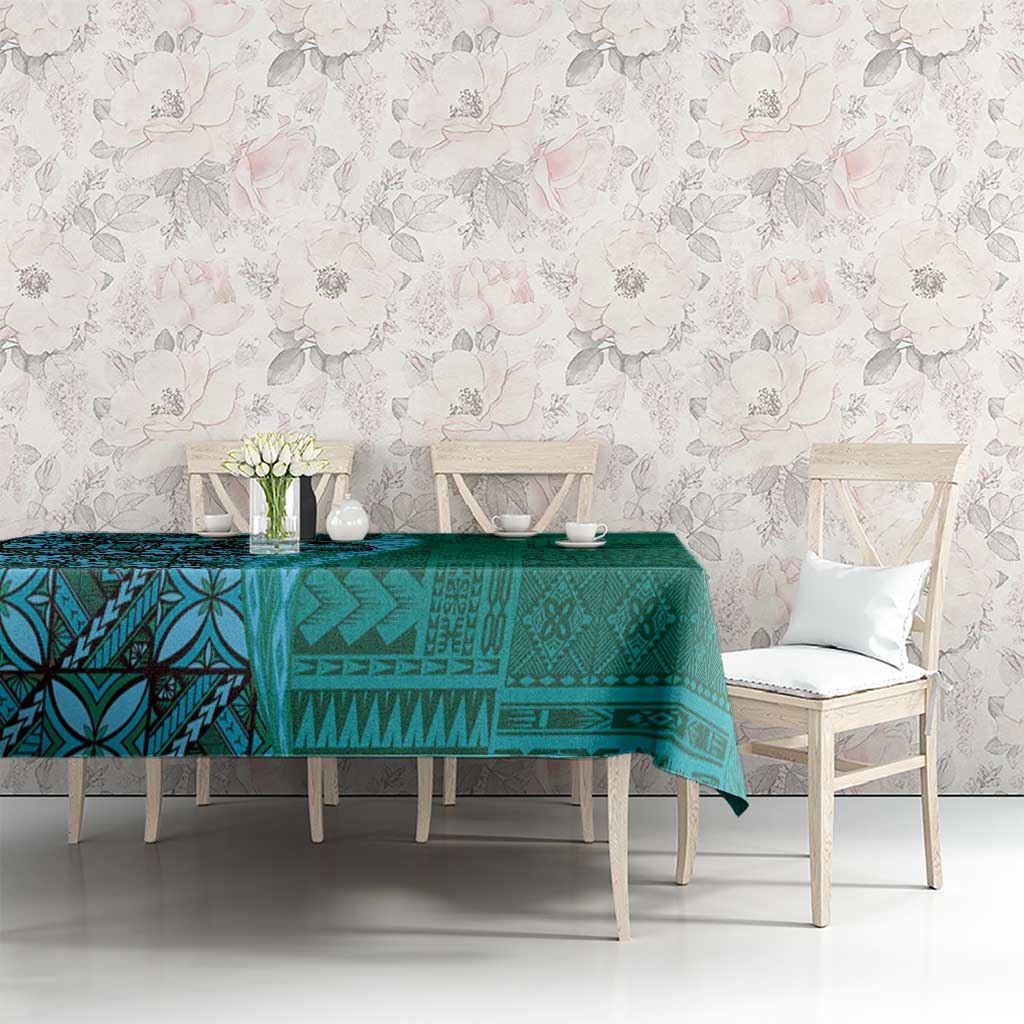Samoan Pacific Tribal Flower Geometric Art Tattoos Tablecloth Siapo Pattern Turquoise Tide LT03 - Polynesian Pride