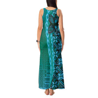 Samoan Pacific Tribal Flower Geometric Art Tattoos Tank Maxi Dress Siapo Pattern Turquoise Tide - Polynesian Pride