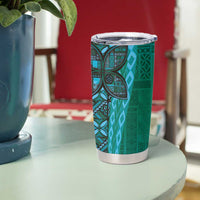Samoan Pacific Tribal Flower Geometric Art Tattoos Tumbler Cup Siapo Pattern Turquoise Tide - Polynesian Pride