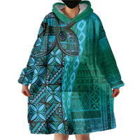 Samoan Pacific Tribal Flower Geometric Art Tattoos Wearable Blanket Hoodie Siapo Pattern Turquoise Tide LT03 - Polynesian Pride