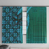 Samoan Pacific Tribal Flower Geometric Art Tattoos Window Curtain Siapo Pattern Turquoise Tide - Polynesian Pride