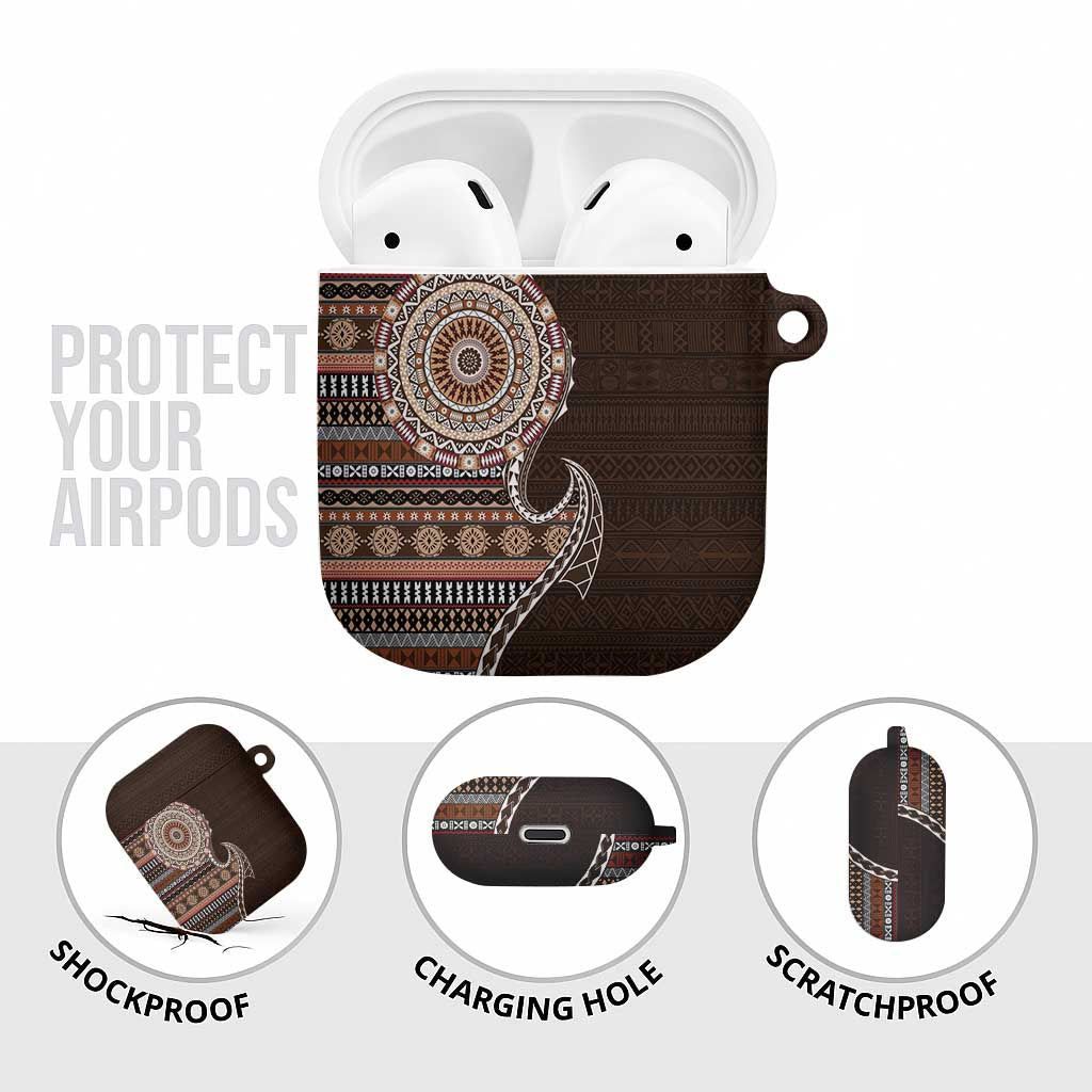 Fijian Masi Tribal Tattoos Art Pattern AirPods Case Brown Color Half Style - Polynesian Pride