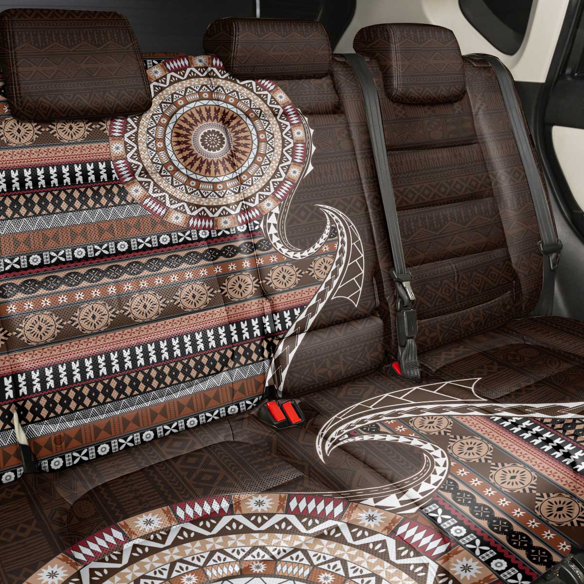 Fijian Masi Tribal Tattoos Art Pattern Back Car Seat Cover Brown Color Half Style - Polynesian Pride