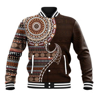 Fijian Masi Tribal Tattoos Art Pattern Baseball Jacket Brown Color Half Style - Polynesian Pride