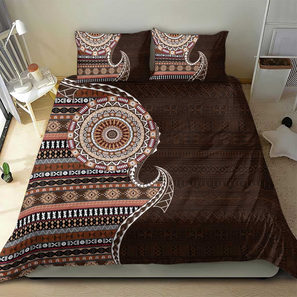 Fijian Masi Tribal Tattoos Art Pattern Bedding Set Brown Color Half Style - Polynesian Pride