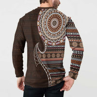 Fijian Masi Tribal Tattoos Art Pattern Button Sweatshirt Brown Color Half Style - Polynesian Pride