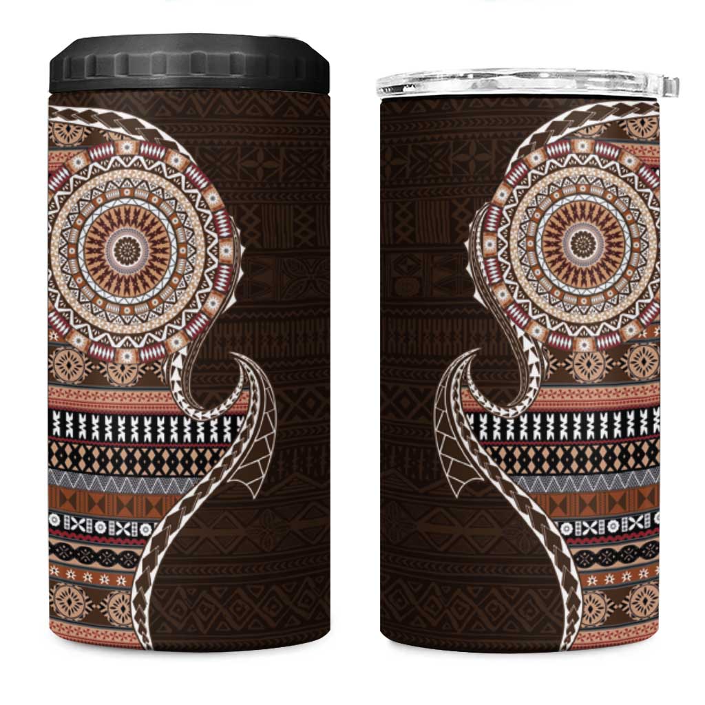 Fijian Masi Tribal Tattoos Art Pattern 4 in 1 Can Cooler Tumbler Brown Color Half Style - Polynesian Pride