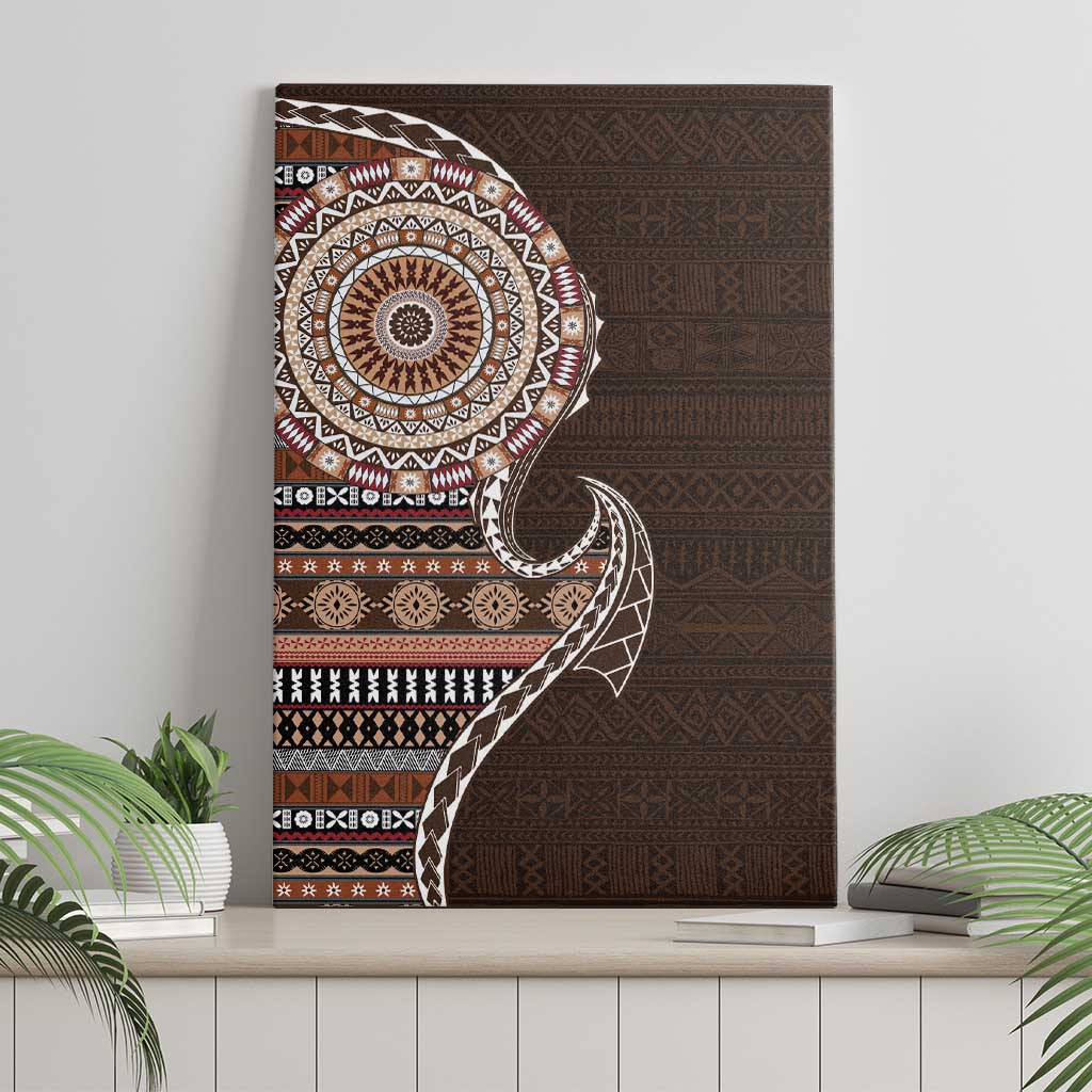Fijian Masi Tribal Tattoos Art Pattern Canvas Wall Art Brown Color Half Style - Polynesian Pride
