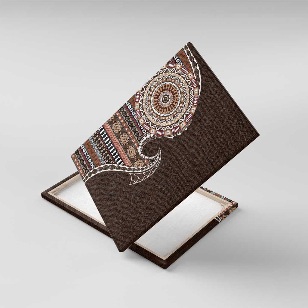 Fijian Masi Tribal Tattoos Art Pattern Canvas Wall Art Brown Color Half Style - Polynesian Pride