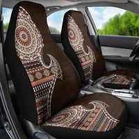Fijian Masi Tribal Tattoos Art Pattern Car Seat Cover Brown Color Half Style - Polynesian Pride