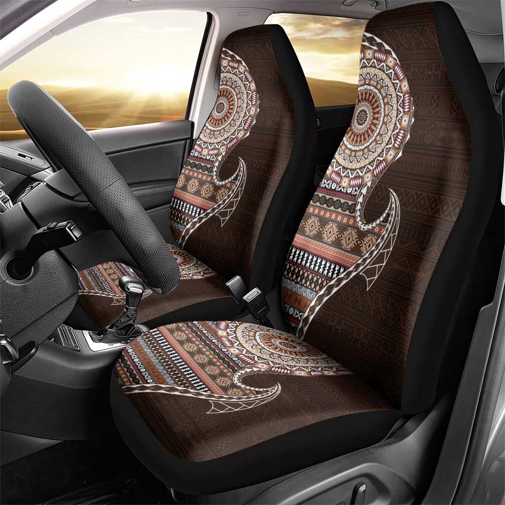 Fijian Masi Tribal Tattoos Art Pattern Car Seat Cover Brown Color Half Style - Polynesian Pride