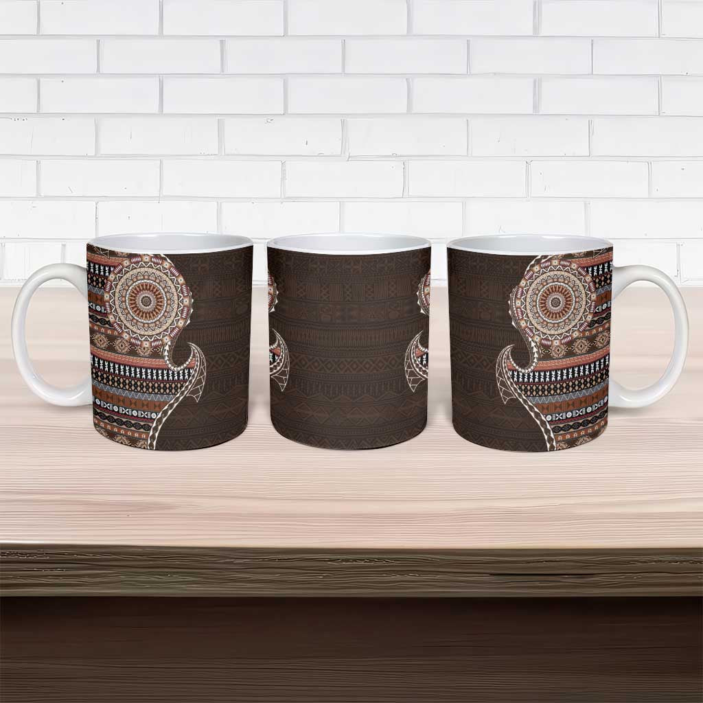 Fijian Masi Tribal Tattoos Art Pattern Ceramic Mug Brown Color Half Style - Polynesian Pride