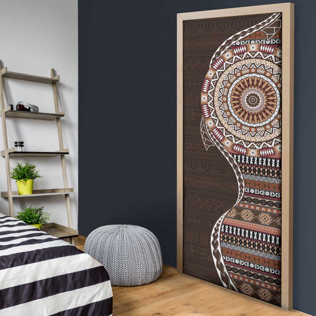 Fijian Masi Tribal Tattoos Art Pattern Door Cover Brown Color Half Style - Polynesian Pride
