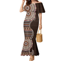 Fijian Masi Tribal Tattoos Art Pattern Family Matching Mermaid Dress and Hawaiian Shirt Brown Color Half Style - Polynesian Pride