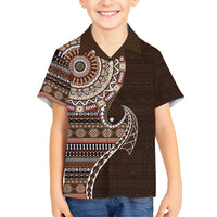 Fijian Masi Tribal Tattoos Art Pattern Family Matching Puletasi and Hawaiian Shirt Brown Color Half Style - Polynesian Pride