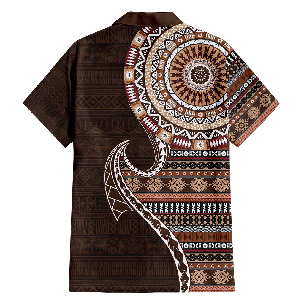Fijian Masi Tribal Tattoos Art Pattern Family Matching Summer Maxi Dress and Hawaiian Shirt Brown Color Half Style - Polynesian Pride