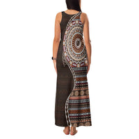 Fijian Masi Tribal Tattoos Art Pattern Family Matching Tank Maxi Dress and Hawaiian Shirt Brown Color Half Style - Polynesian Pride