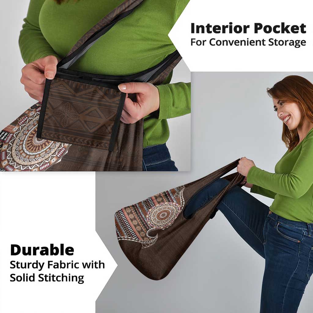 Fijian Masi Tribal Tattoos Art Pattern Grocery Bag Brown Color Half Style - Polynesian Pride