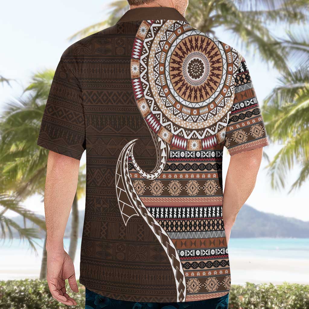 Fijian Masi Tribal Tattoos Art Pattern Hawaiian Shirt Brown Color Half Style - Polynesian Pride