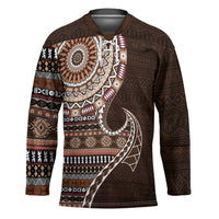 Fijian Masi Tribal Tattoos Art Pattern Hockey Jersey Brown Color Half Style - Polynesian Pride