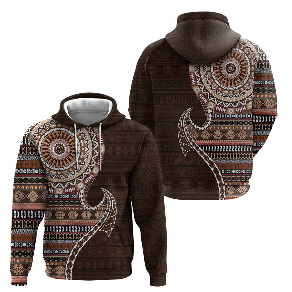 Fijian Masi Tribal Tattoos Art Pattern Hoodie Brown Color Half Style - Polynesian Pride