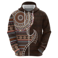 Fijian Masi Tribal Tattoos Art Pattern Hoodie Brown Color Half Style - Polynesian Pride