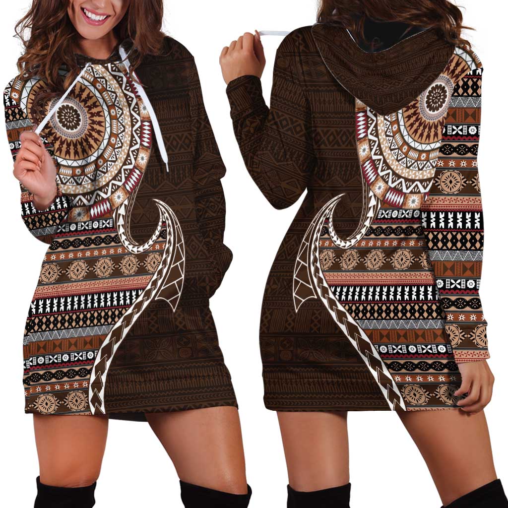 Fijian Masi Tribal Tattoos Art Pattern Hoodie Dress Brown Color Half Style - Polynesian Pride