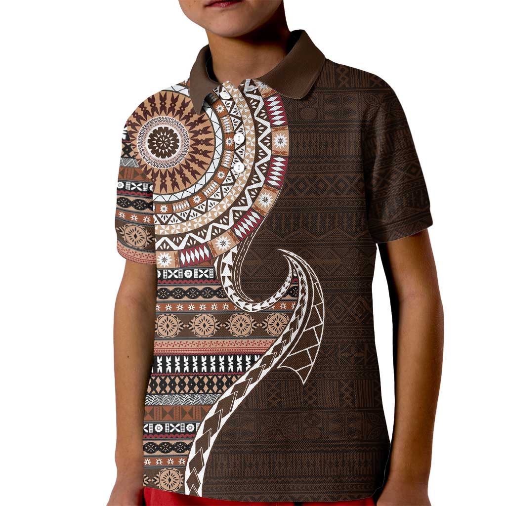 Fijian Masi Tribal Tattoos Art Pattern Kid Polo Shirt Brown Color Half Style - Polynesian Pride