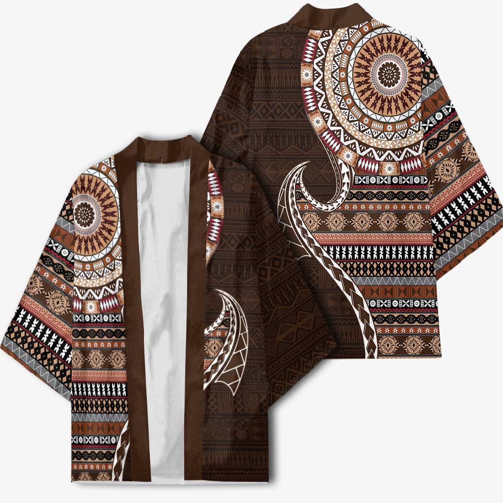 Fijian Masi Tribal Tattoos Art Pattern Kimono Brown Color Half Style - Polynesian Pride