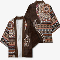 Fijian Masi Tribal Tattoos Art Pattern Kimono Brown Color Half Style - Polynesian Pride