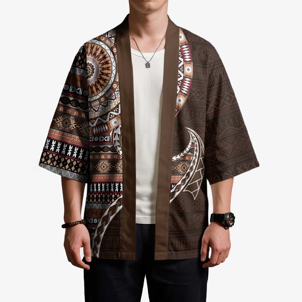 Fijian Masi Tribal Tattoos Art Pattern Kimono Brown Color Half Style - Polynesian Pride