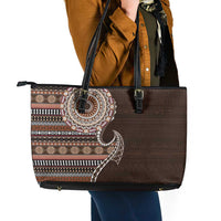 Fijian Masi Tribal Tattoos Art Pattern Leather Tote Bag Brown Color Half Style - Polynesian Pride